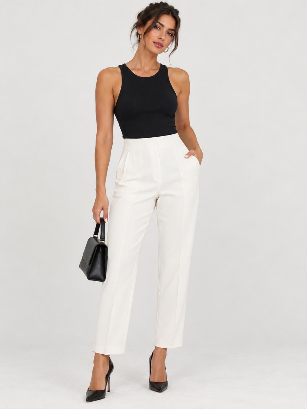ZARA High Waisted Pants White Tailored Trousers Size Large